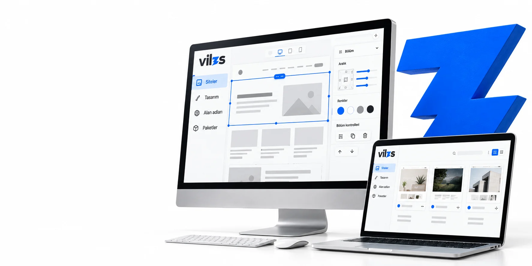 Vilzs site tasarım ve yönetim ekranlarını gösteren altyapı görseli